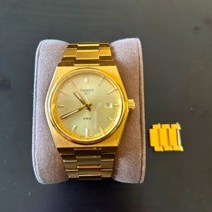 Tissot PRX 35mm Champagne Dial Gold-tone Steel Unisex Watch